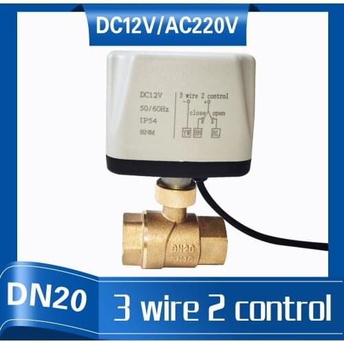 TF Full port Electric water valve DN20, 12V Motorized Ball valve 2 way brass with 3 wires actuator control used for fan coil