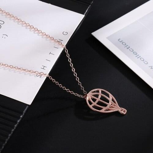 Hot Air Balloon Pendants Thin Chain Elegant Rose Golden Necklaces For Women