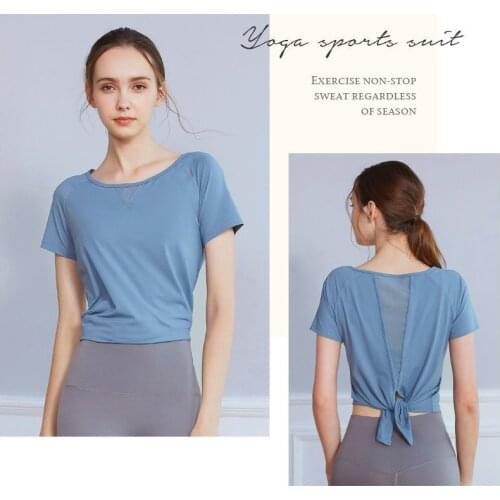 Woman T-Shirts Sports Yoga Beauty Back Summer Short-Sleeved Sexy Loose Leisure Fitness Running Breathable Crop Top Gym Clothing