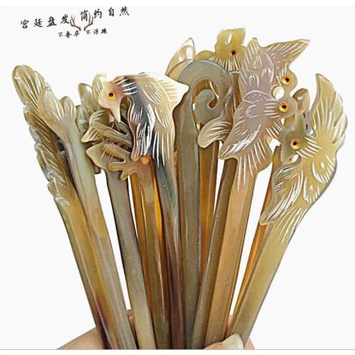 10PCS Hairsticks Natural Yak Horn Carved Hairpins for Lady Many Designs Free Shipping L069