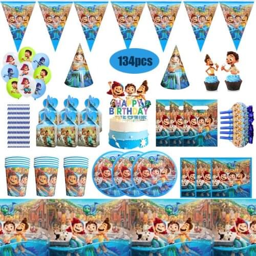 134pcs Disney Luca Disposable Birthday Party Tableware Set Kids Cartoon Anime Theme Party Decorations Baby Shower Party Supplies
