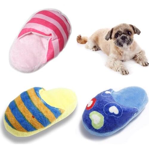 3Pcs Plush Dog Chew Toy Stripe Slipper Shape Pet Molar Kitten Teeth Cleaner Toothbrush Stuffed Dog Squeaky Toy Pet Training Toys
