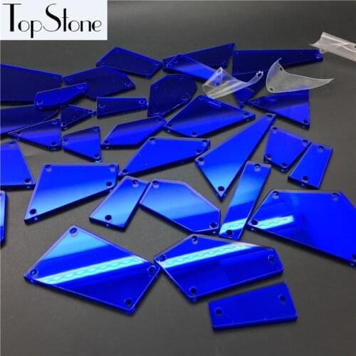 TopStone 30 Styles Blue Mirror sew on rhinestones flat back Sapphire acrylic Sew-on Stone 30pcs for Dress decortaion