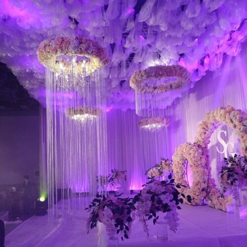 80cm Diameter by 3M Height tassel curtain Ceilling chandelier cover Roof Decoration Wedding Pillar 6pcs