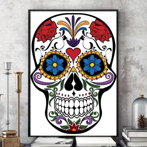 Abstract Skull Canvas Art Posters and Prints Dark Rose Flowers Wall Art Paintings Pictures Cuadros for Living Room Decor