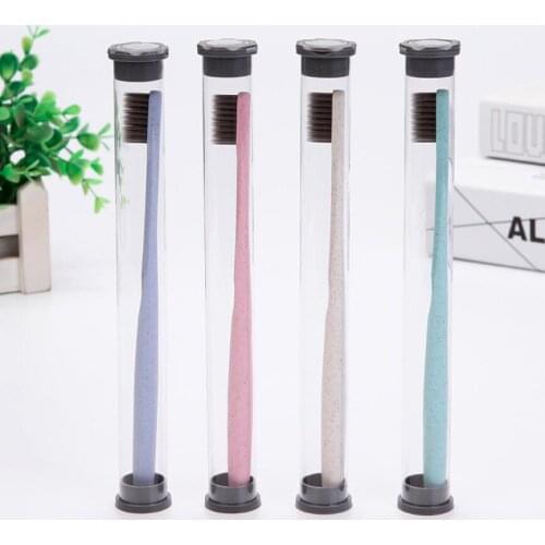 Free Shipping 1 pcs wheat stalk Bamboo charcoal toothbrush Adult high quality Soft fur toothbrush portable Round tube loading