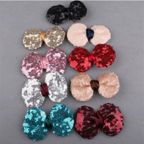 Free Shipping 10pcs 80*45MM Sequin Glitter Ribbon Fabric Bow Patch Stickers Girls Hair Jewelry Headband Bling Garment Decoration