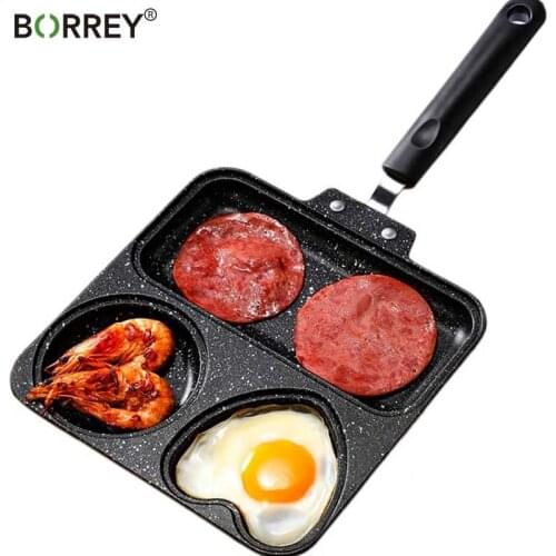BORREY Nonstick Omelette Pan Square Frying Pan Steak Egg Frying Pan Maifan stone Flat Divided Grill Meal Skillet Kitchen Cooker