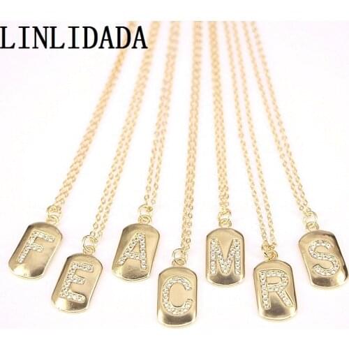 10Pcs Gold Color Fashion Crystal Zirconia Intitial Letter Men Womens Pendant Necklace Jewelry