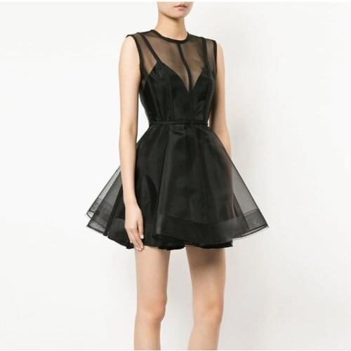 Black See Through Party Mesh Short Mini Tutu Dress Women Runway Designer High Quality Ladies Girls Summer Casual Beach Sundress