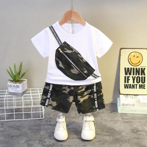 Children Cotton Baby Boy Girl Clothes Summer Camouflage Bag Sport T-shirt Shorts 2Pcs/sets Infant Outfit Kids Toddler Tracksuits