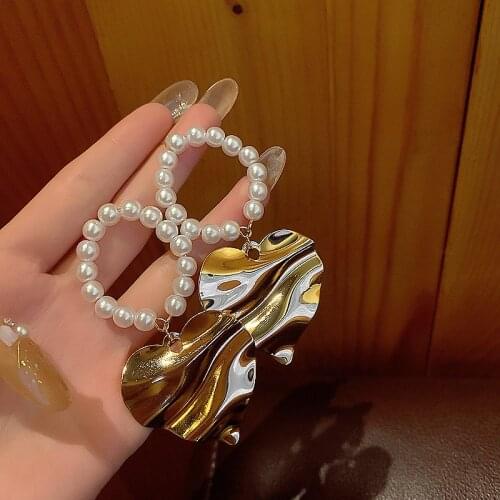 Exknl Long Love Alloy Drop Earrings for Women Wedding Simulated Pearl Heart Vintage Dangle Earring Female Fashion Jewelry Gifts