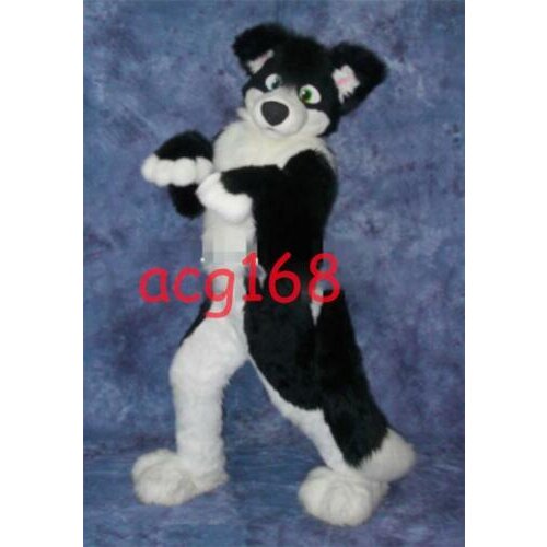 Halloween Parade Long Fur Black Husky Dog Mascot Costume Suit Fancy Dress Outfit Christmas Birthday Mascot Costume Handmade