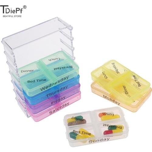 Colourful 7Days Pill Case Container For Tablets Weekly Pill Box Tablet Sorter Medicine Weekly Storage Box Container Organizer
