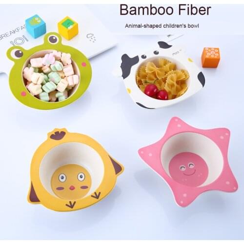 Natural Bamboo Fiber Baby Bowls Cartoon Children Feeding Plate Infant Toddler Fruit Snack Dishes Cute Kids Tableware
