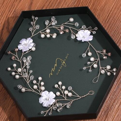 Fashion Long Tiaras Headbands For Women Girls Bride Silver Color Rose Gold Cheap Hairband Pearl Crystal Ribbon Wedding Hair Vine