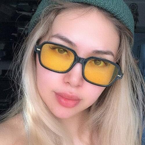 Fashion Classic Square Sunglasses Women Vintage Yellow Lens Oversized Sun Glasses Female Brand Unisex Rivet Glasses Eyewear