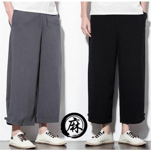 Brand 2020 Summer mens plus size loose casual xide leg pants,vintage large size cotton linen Trousers Bloomers Jogger Pants