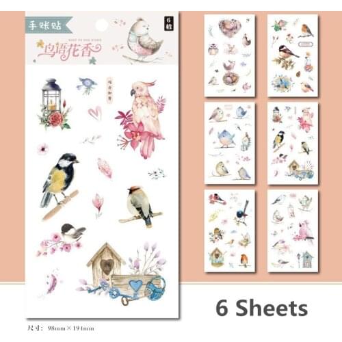 6 Pcs/Set Lovely Bird Deer Animal Series Decorative Sticker DIY Diary Scrapbooking Label Stickers Stationery