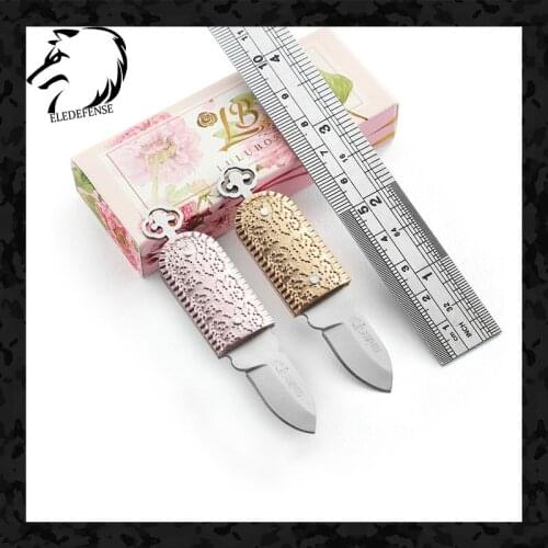Women Girl New Arrivals Fashion Pattern Mini Knives Mini Pocket Fixed Blade Knife Weapons Survival Tool EDC Pink Golden