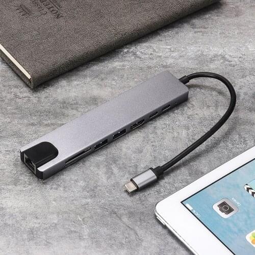 New USB Hub Adapter SD/TF Card Reader 4K HDMI-compatible for MacBook USB-C Charging Port Connector Fast Network Connection Cable