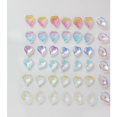 New style 50pcs/lot color printing cartoon hearts/leaves shape glass beads diy jewelry earring/bracelet pendants accessory