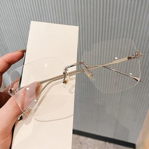 New Personality Frameless Cut-edge Anti-blue Light Unisex Glasses Metal Frame Protects Eyes Women Man Reading Glasses