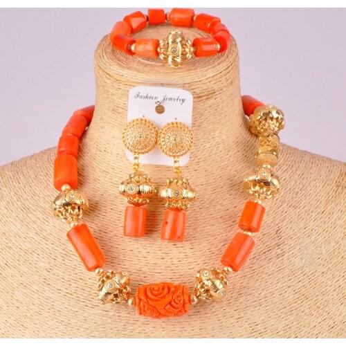 Orange coral jewelry set african wedding coral beads costume jewelry set for women 21-1