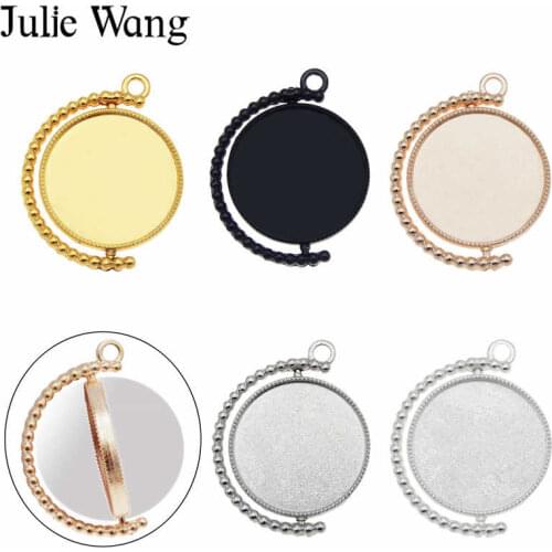 Julie Wang 5 Sets 25mm Cabochon Settings With Glass Rotatable Double Side Round Alloy Cameo Base Charms Jewelry Making Accessory