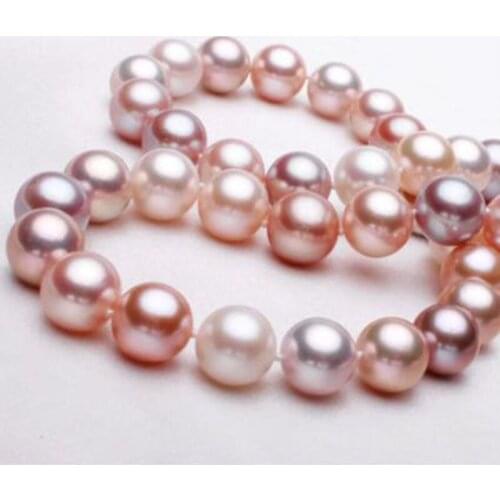 Natural 10-11MM pearl necklace jewelry mixed color female models send my mother a genuine light 18INCH 925 silver clasp