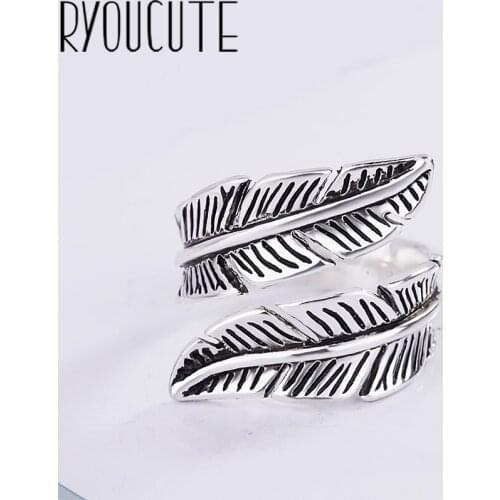 Punk Vintage Silver Color Feather Rings for Women Gifts Ladies Finger Rings Statement Jewelry Wholesale