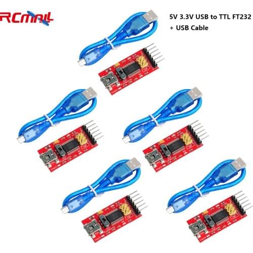 5pcs FT232RL FTDI Mini USB to TTL Serial Converter Adapter Module 3.3V 5.5V Adapter Board for Arduino +USB Cable