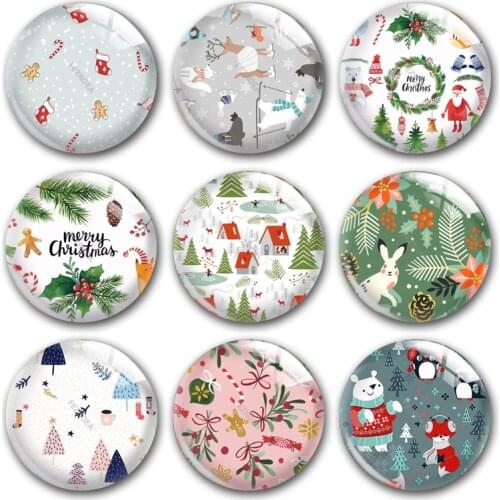 Handmade Merry Christmas Tree X-Mas deer beer Round photo glass cabochons demo flat back DIY jewlery Making findings accessory