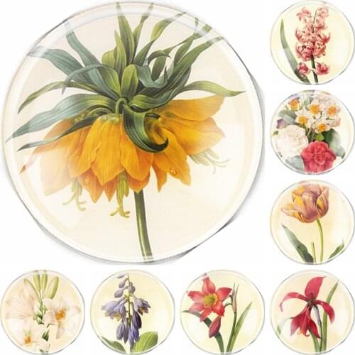 Handmade 6 Size Glass Mixed Colorful Flower World Flatback Cameo Cabochon Domed DIY Jewelry Charm Photo Pendant Setting