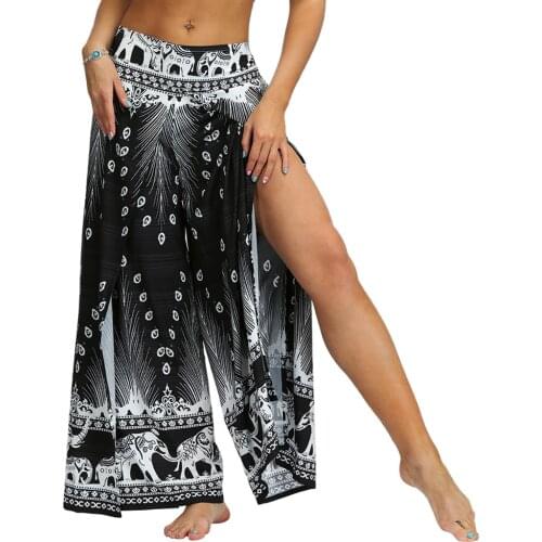 Harem Pants Slit Wide Leg Yoga Pants Palazzo Casual Beach Boho Hippie Pants For Women