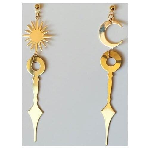 Sun Moon Clock Hand Earrings,celestial earrings,sun&moon,clock hands, asymmetrical earrings