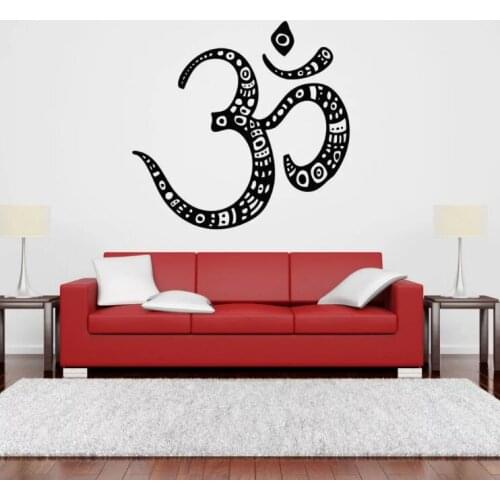 Yoga Studio Wall Decal Removable Om Stamp Vinyl Wall Sticker Religious Word Wall Poster Home Decor Yoga Design Wall Mural AY1704