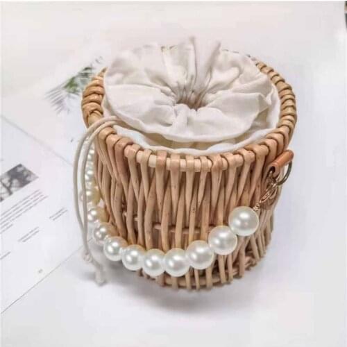 Fashion Round Mouth Woven Bag with Faux Pearl Handle Rattan Large Capacity Female Concise Women Handbag Collocation Accessory