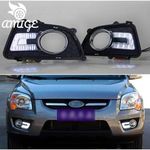 DNO LED Daytime Running Headlamps For Kia Sportage 2009 2010 Daylights Auto Dimming Signal Car DRL Foglamp