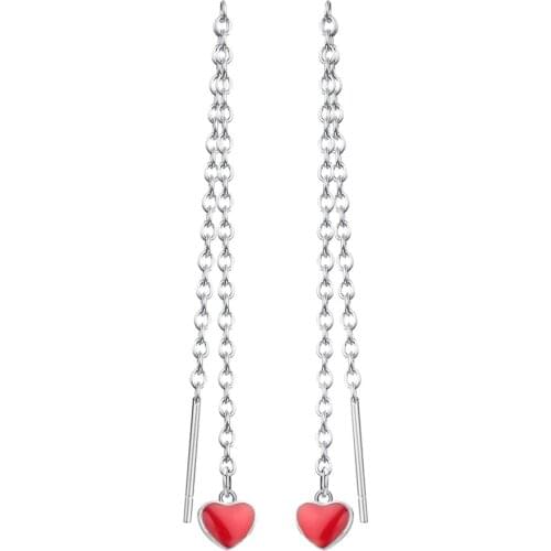 WANGAIYAO earrings love long chain tassel earrings ladies red enamel earline dangling dangling earrings