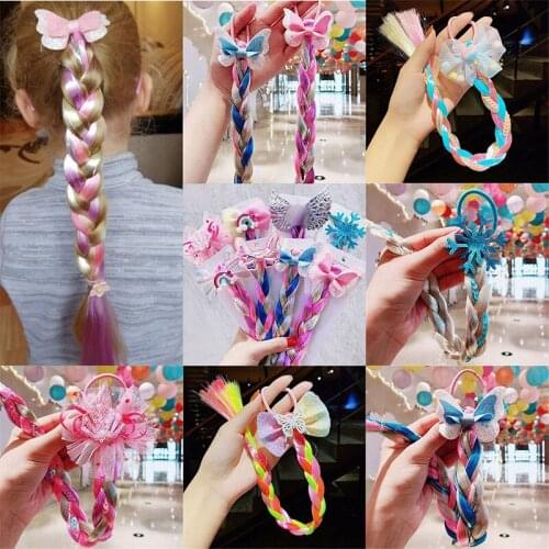 Princess Hair Tie Hair Accessories Color Wig Hair Rope Headdress Cute Colorful Braid Headband Kids Girls Fashion Ponytail Holder
