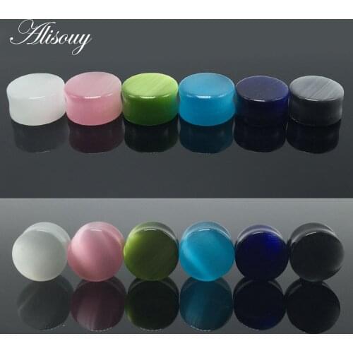 Alisouy 2pc 6-18mm Natural Stone Ear Plug Flesh Ear Stretchers Plugs and Tunnels Single Flare Ear Expander Piercing Body Jewelry