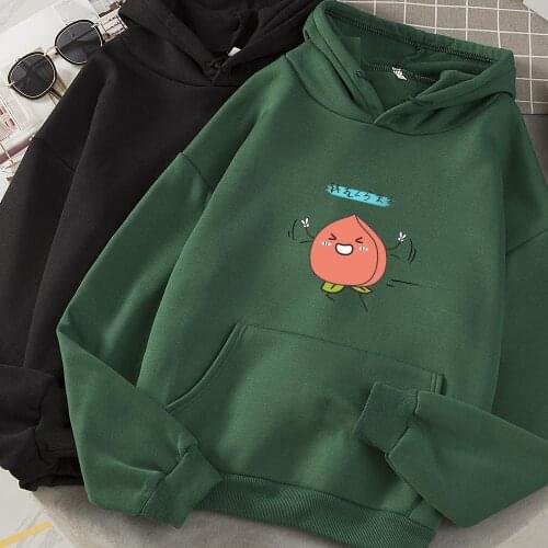 Women Cute Cartoon Peach Print Hoodies Pocket Sweatshirts Pullover Oversized Hoodie Long Sleeve Hooded Korean Winter Clothes Top