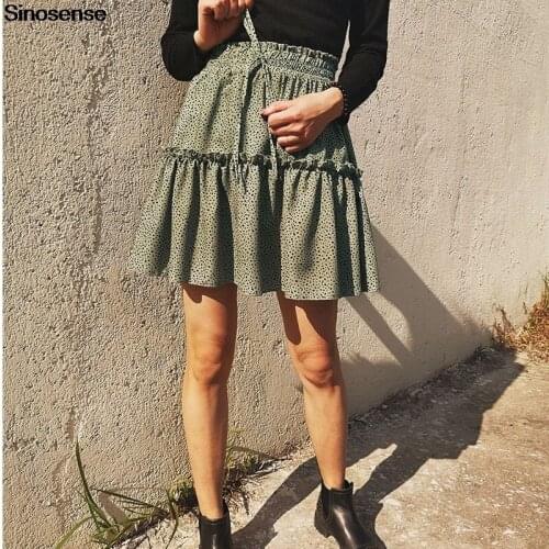 Women Polka Dot Skirt 2020 A Line Summer Boho Beach Holiday Chiffon Skirt Elastic High Waist Ruffles Mini Short Pleated Skirt
