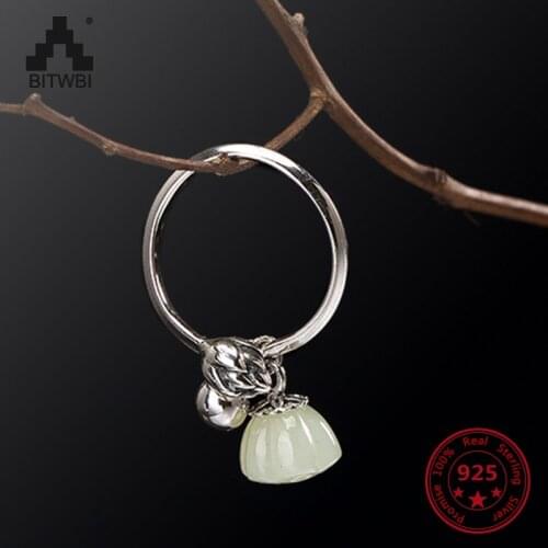 S925 Sterling Sliver High-end Lotus Natural Jade Jewelry Ring for Women fashion Fine Ring Jewelry Gift for Lady
