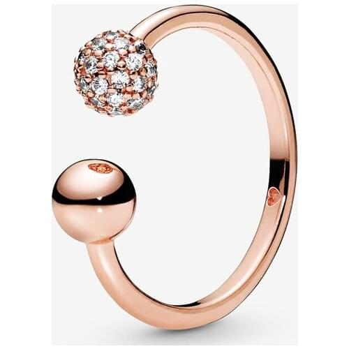 100% 925 Sterling Silver Rings for Women Polished & Pavé Bead Open Adjustable Finger Ring Stackable Silver Jewelry bague femme