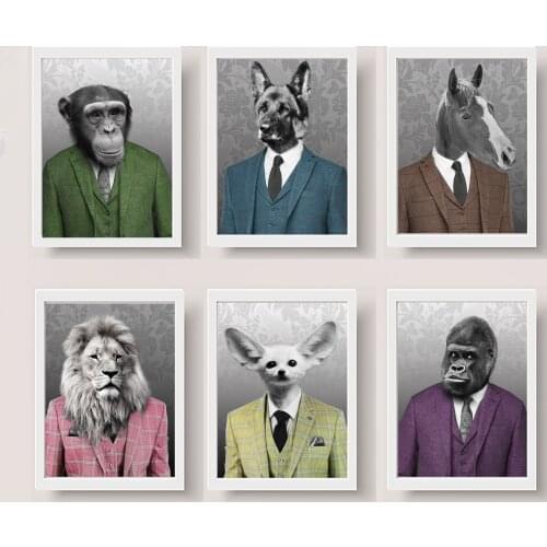 Animals In Suits Fun Cute Art Prints Lion Modern Art Paintings on the Wall Posters and Prints Gorilla Pictures Home Wall Decor