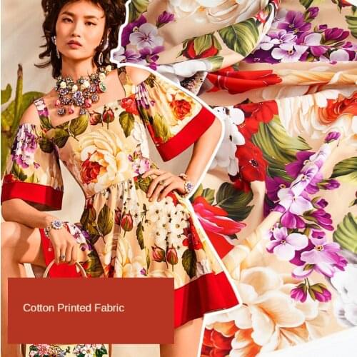 145 * 100cm Summer Gorgeous Large Peony Digital Spray /Painting Cotton Fabric for Dress Children 's Clothing