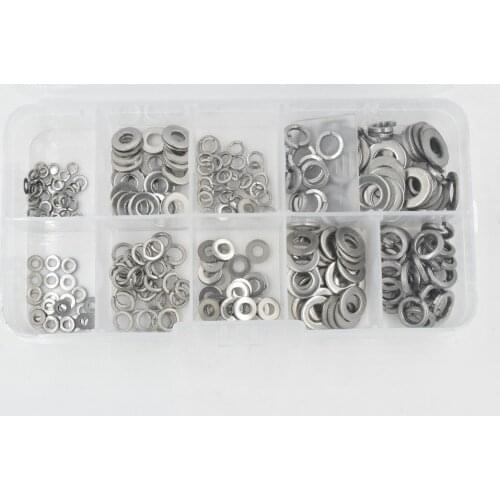 300Pcs/set Stainless Steel Flat Spring Washers M2 M3 M4 M5 M6 Flat Washers Assortment Set Fastener Hardware With Case