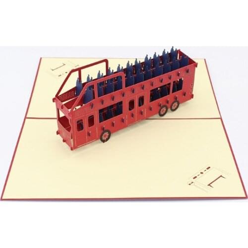 3D Laser Cut Handmade Double-decker Bus Car Paper Invitation Greeting Cards PostCard Children Kids Birthday Party Creative Gift